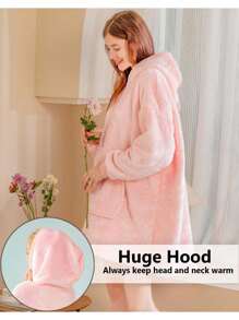 Oversized Hoodie Blanket, Super Soft Warm Wearable Fluffy Blanket, Cosy Comfy Hooded Sherpa Sweatshirt For Women Girls Adults Men Boys Kids Big Pocket - Pink - View 6