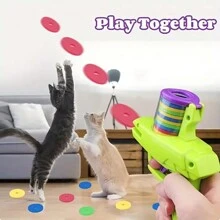 Cat Toy Launcher Interactive Safety Sport Soft Flying Disk Indoor Game Foam Disc Shooter Battery Free Fun For Kittens - Multicolor - View 3