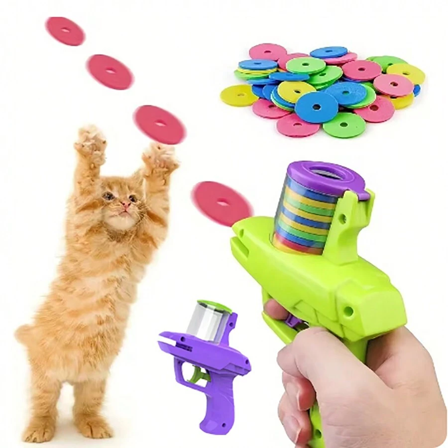 Cat Toy Launcher Interactive Safety Sport Soft Flying Disk Indoor Game Foam Disc Shooter Battery Free Fun For Kittens - Multicolor - View 1