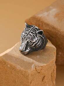 1pc Stainless Steel 18K Gold Plated Retro Tiger Head Pattern Men's Rings Business Style Jewelry - Ring - View 14
