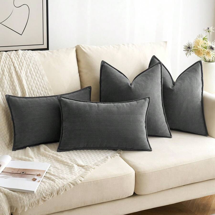 1pc Chenille Plain Color Farmhouse Throw Pillow Cover - Dark Grey - View 1
