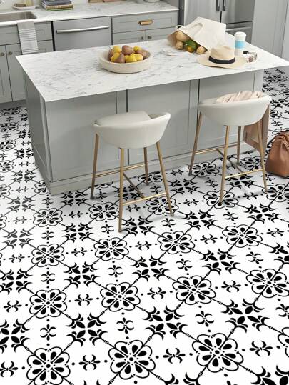 SUPSTICKER 12pcs Moroccan Style Black And White Waterproof Non-Slip Peel And Stick Floor Tiles, Home Decor Ceramic Tile Stickers For Kitchen And Bathroom, 2 Sizes Available: 7.87x7.87 Inches, 11.81x11.81 Inches, Stickers, Wall Decal, Vinyl Decal For Home Decorations, Spring Decoration Items Refresh Your Home, Rama Decoration Stickers Gifts Birthday Graduation Flooring Floor Tiles Self Adhesive Floor Tiles Peel Stick Living Room Decor Room Decor