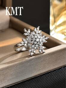 KMT 1pc Hợp kim đồng pha lê Zirconia thiết kế hình bông tuyết có thể xoay giảm áp suất cao cấp thời trang vòng mở hộp quà Giáng sinh - Phong cách bông tuyết - Xem 9