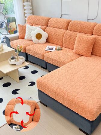 1pc Orange Plush Stretch Sofa Cover, Modern Minimalist Non-Slip Sofa Seat Cushion Cover For Pets, 4-Season Removable And Machine Washable, Fits 1/2/3/4 Seater Sofas, For Living Room Decor