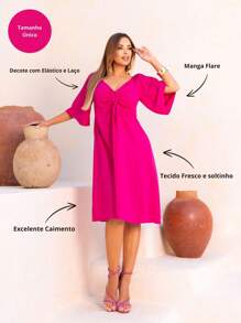 Women's Evangelical Rounded Dress Flare Sleeve Neckline With Elegant Bow - 綠色 - 查看 3