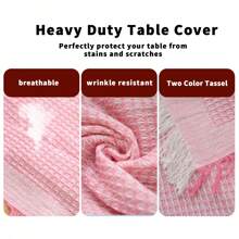 Rectangle Table Cloth, Heavy Duty Wipeable Polyester Tablecloths, Reusable Crochet Table Cover For Outdoor Picnic Camping Dining Table, Nordic Style, Pink And White - 粉色 - 查看 5