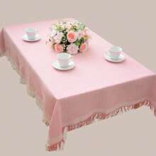Rectangle Table Cloth, Heavy Duty Wipeable Polyester Tablecloths, Reusable Crochet Table Cover For Outdoor Picnic Camping Dining Table, Nordic Style, Pink And White - 粉色 - 查看 3