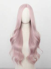 One Piece Pink Lolita Long Natural Curly Wig, Center Parted Wig, Light Pink 30-Inch High Temperature Resistant Synthetic Machine Wig Often Natural Smooth And Realistic Cos Wig Holiday Party - Baby Pink - View 3