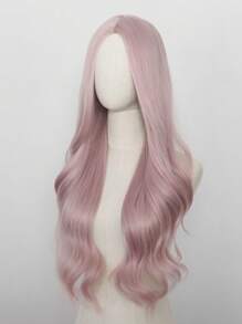One Piece Pink Lolita Long Natural Curly Wig, Center Parted Wig, Light Pink 30-Inch High Temperature Resistant Synthetic Machine Wig Often Natural Smooth And Realistic Cos Wig Holiday Party - Baby Pink - View 4