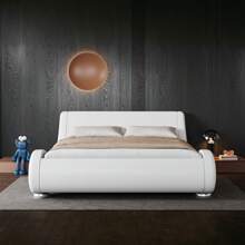 Allewie Full/QueenKing Size Bed Frame With Ergonomic & Adjustable Headboard, Low Profile Modern Upholstered Platform Sleigh Design - Easy Assembly, No Box Spring Required, Black/White/Grey * Bed Frame Queen Queen Bed Frame Bed Frame Full Full Size Bed Frame King Size Bed Frame Twin Bed Frame Room Decor Home Decor Christmas Decor Bedroom Decor Valentine Day Decor Storage Living Room Decor Furniture House Decor - trắng - Xem 2