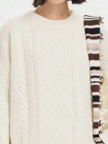 白色圆领套头毛衣，简约设计，厚实宽松，舒适通勤风，适合秋冬季休闲穿着。 - 白色 - 查看 6