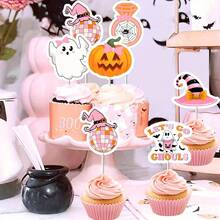 24 chiếc mũ cupcake trang trí tiệc độc thân Halloween, mũ cupcake Let's Go Ghouls màu cam và hồng cho tiệc độc thân kiểu phương Tây Halloween, đồ dùng trang trí bánh - Nhiều màu - Xem 6
