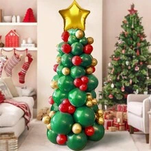 Bộ 95/136 bóng bay trang trí Giáng sinh màu xanh lá cây đỏ vàng bóng bay cao su bóng bay cây thông Noel với bóng bay ngôi sao vàng để trang trí tiệc Giáng sinh - Nhiều màu - Xem 6