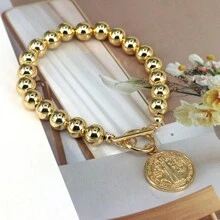 1pc New 18K Gold Plated Hollow Ball Bead Jewelry Chain Heart Virgin Mary Pendant Bracelet For Women And Men