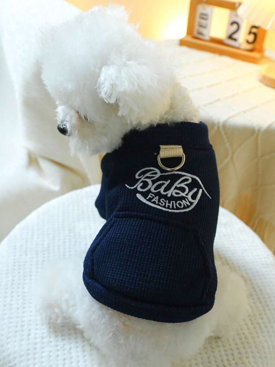 1 件宠物服装，可爱刺绣时尚迷你夹克，适合小型犬和猫，秋冬，海军蓝 - 藏蓝色 - 查看 1