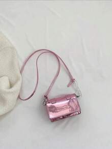 极简主义方形包迷你翻盖金属色、时髦、朋克和街头时尚包 - 粉色 - 查看 5