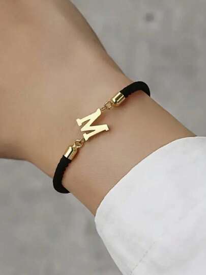 1 件新款经典 A-Z 字母手链女士简约可调节彩色绳手链女士珠宝礼物