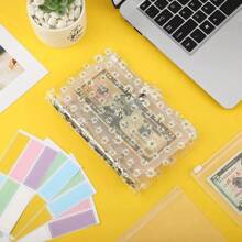 1 pieza A6 tamaño Carpeta con bolsillo con Bote para lápices , con patrón de margarita Funda PVC presupuesto Cuaderno de plan Cuaderno