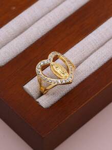 1pc DIY New Virgin Mary Classic Ring, Copper Micro-Inlay CZ Plated 18K Gold Women Girls Faith Virgin Mary Ring