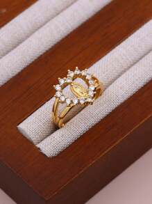 1pc DIY New Virgin Mary Classic Ring, Copper Micro-Inlay CZ Plated 18K Gold Women Girls Faith Virgin Mary Ring