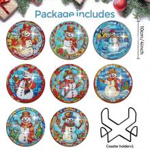 8 件钻石艺术杯垫套装带支架 - DIY 钻石艺术杯垫、防滑饮料杯垫、圣诞节假期钻石套装、圣诞礼物、节日装饰