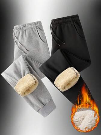 Boyfriend Style Men's Lambswool Trousers, Winter Boyfriend Style Men's Trousers, Thickened Sweatpants, Outdoor Trousers, Boyfriend Style Men's Fleece Sweatpants, Outer Wear Warm Trousers