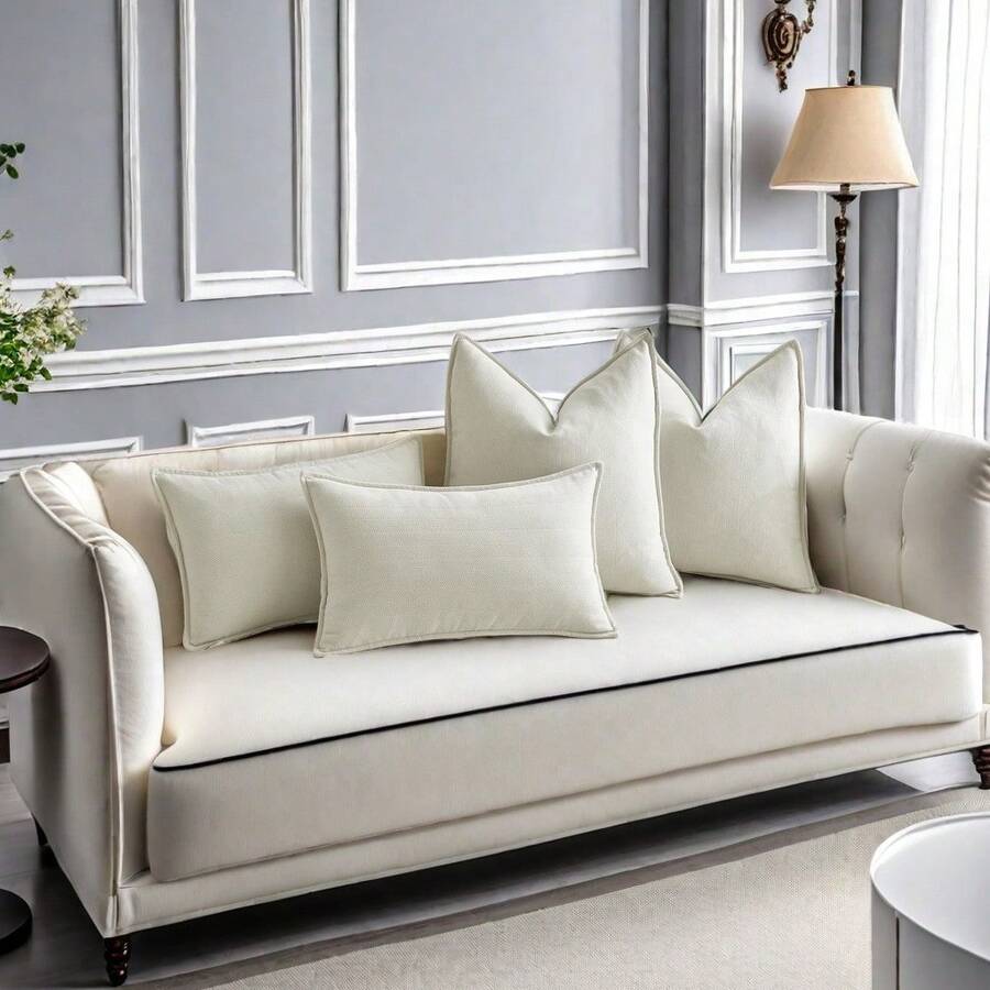 1 pieza Funda de almohada de unicolor de chenilla estilo rural - Blanco Crema - Ver 1