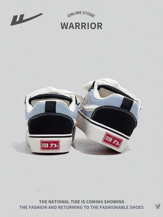 WARRIOR 女士运动风格厚底拼色帆布运动鞋，时尚系带低帮防滑易清洁休闲鞋