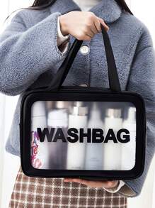 1pc Large Capacity Waterproof Makeup Storage Bag With Clear Portable Design And Double Handles - Perfect For Organizing Cosmetics And Toiletries Makeup Bag Make Up Organizer Toiletry Bag Cosmetic Bag Wash Bag For Travel Back To School Bathroom Dorm Essentials Travel Essentials Beach Bag Beach Essentials Beach Towel Organizer