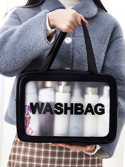 1pc Large Capacity Waterproof Makeup Storage Bag With Clear Portable Design And Double Handles - Perfect For Organizing Cosmetics And Toiletries Makeup Bag Make Up Organizer Toiletry Bag Cosmetic Bag Wash Bag For Travel Back To School Bathroom Dorm Essentials Travel Essentials Beach Bag Beach Essentials Beach Towel Organizer