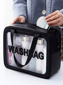 1pc Large Capacity Waterproof Makeup Storage Bag With Clear Portable Design And Double Handles - Perfect For Organizing Cosmetics And Toiletries Makeup Bag Make Up Organizer Toiletry Bag Cosmetic Bag Wash Bag For Travel Back To School Bathroom Dorm Essentials Travel Essentials Beach Bag Beach Essentials Beach Towel Organizer