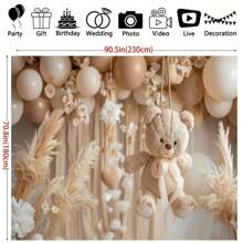 1 Stück Boho Teddybär Hintergrund - vielseitiges neutrales Gelegenheitsplakat mit Pampasgras-Design, geeignet für Partys, Hochzeiten, Dekoration, Fotohintergrund - ohne Strom, Frühlings- und Sommermotiv, Weihnachten - Verschiedenfarbig - Übersicht 5
