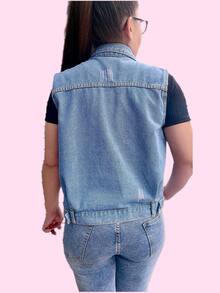 Chaleco de mazclilla con perlas de dama - Celeste - Ver 3