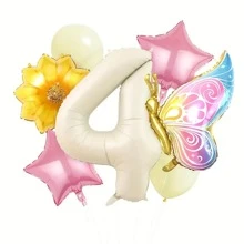 Conjunto de globos de mariposa con números del 1 al 9, incluyendo globos de mariposa con degradado de colores, globos con flores y globos con números en color crema - perfecto para decoraciones de fiestas de cumpleaños de cuentos de hadas, bodas, aniversarios y fiestas de spa - Multicolor - Ver 19