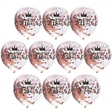 Globos de látex con número "Feliz cumpleaños" y corona transparente de 12 pulgadas, para decoración de fiesta de cumpleaños de 18/30/40/50/60/70 años - Multicolor - Ver 2