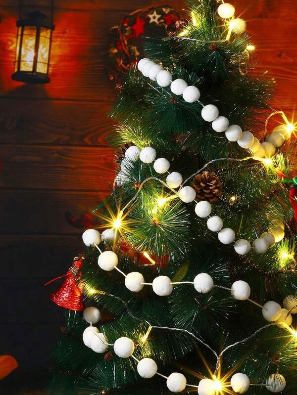 1 bucată coroană de flori cu bile pufoasă, șnur drăguț cu pompon, decor pom de Crăciun, petrecere de sărbători de Crăciun, banner de ziua de naștere, Halloween, decor de Halloween