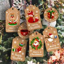 1pc 50 Thread Christmas Kraft Paper Gift Label - Perfect For DIY Handicrafts, Unique And Cute Holiday Decoration Gift Packaging Accessories,Christmas - Multicolor - View 8
