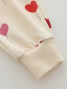 Baby Girls Heart & Balloon Print Round Neck Long Sleeve Top & Long Pants 2 Pieces Set, Spring/Autumn - Apricot - View 6