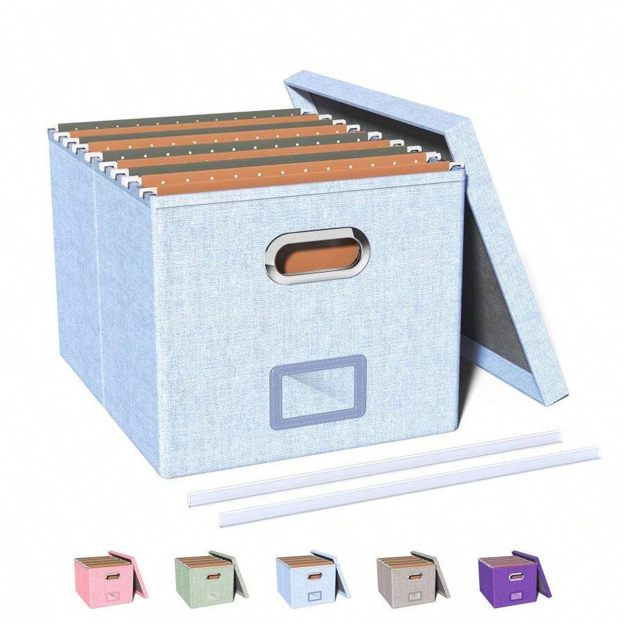 File Organizer Box,Filing Box With Lid,File Box For Letter/Legal File Folder Storage, Portable Hanging File Box For Office/Decor/Home,1 Pack,Black-Box Only - Sky-blue - View 1