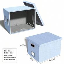 File Organizer Box,Filing Box With Lid,File Box For Letter/Legal File Folder Storage, Portable Hanging File Box For Office/Decor/Home,1 Pack,Black-Box Only - Sky-blue - View 3