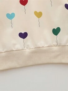 Baby Girls Heart & Balloon Print Round Neck Long Sleeve Top & Long Pants 2 Pieces Set, Spring/Autumn - Apricot - View 4