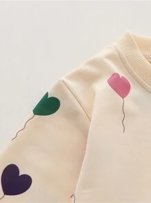 Baby Girls Heart & Balloon Print Round Neck Long Sleeve Top & Long Pants 2 Pieces Set, Spring/Autumn - Apricot - View 3