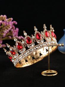 1pc Baroque Style Princess Tiara Jewelry Decor, Round Rhinestone Alloy Bride Crown For Women Wedding, Festival, Birthday Party - Round Crown - View 12
