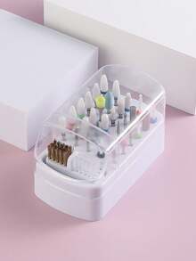 30孔美甲钻打磨抛光头刀架二合一指甲抛光头刷展示收纳清洁收纳盒,30孔美甲抛光头收纳盒清洁收纳二合一指甲磨头盒展示盒,美甲工具收纳盒 30孔多功能二合一防尘抛光头清洁收纳盒 - 彩色 - 查看 2
