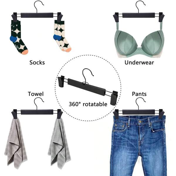 Pants Hangers With Clips, Skirt Hangers, 360 ° Swivel Hooks Space Saving Hangers For Pants, Skirts, Clothes, Jeans (Black)