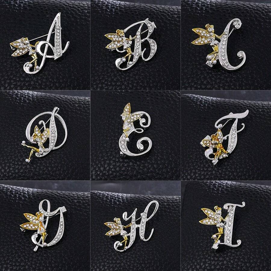 1pc/Set 26 Pcs Angel Shape English Alphabet Pins Cute Brooch For Clothes, Bags, Hats, Accessories Dress Accessories Pin For Clothes Bag Charm School Office Accessories Shirts Jacket Jewelry Christmas Halloween Clothes Pin Funny Teacher Gifts