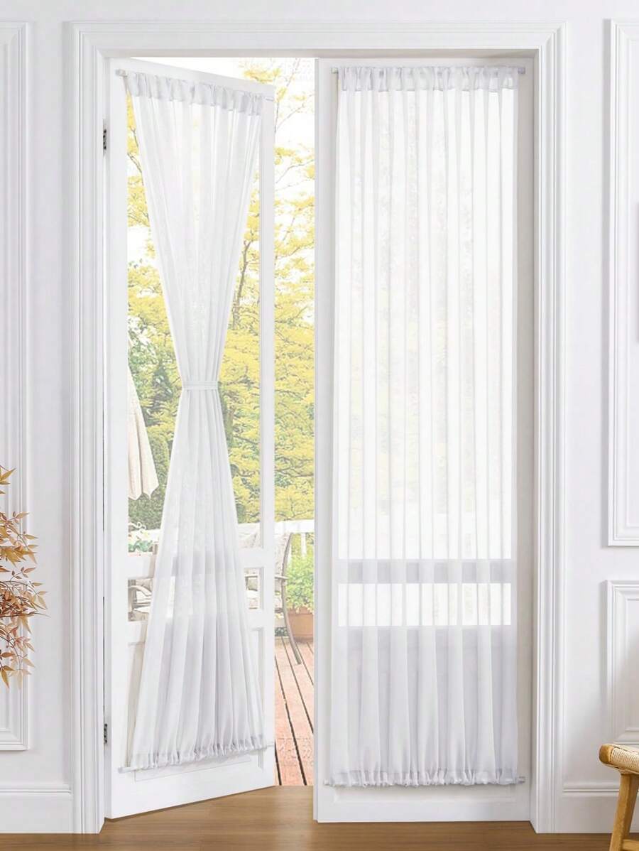 1pc Solid Color Door Curtain Perfect Family Decoration Poyester Material Easy To Clean Dust-Proof And Quick Drying Suitable For Living Room Bedroom Door And Cabinet Decoration - White - View 1