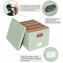 Caja organizadora de archivos, caja de archivos con tapa, caja de archivos para almacenamiento de carpetas de archivo tamaño carta/legal, caja colgante portátil de archivos para oficina/decoración/hogar, 1 paquete, solo caja negra - Verde - Ver 4