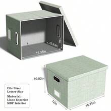 Caja organizadora de archivos, caja de archivos con tapa, caja de archivos para almacenamiento de carpetas de archivo tamaño carta/legal, caja colgante portátil de archivos para oficina/decoración/hogar, 1 paquete, solo caja negra - Verde - Ver 3