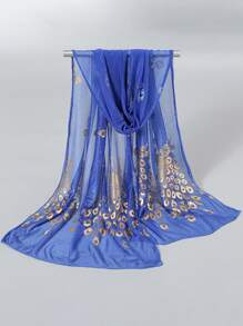 1 件女士时尚简约铝箔凤凰羽毛印花透气柔软纯色经典围巾披肩 - 彩色 - 查看 21